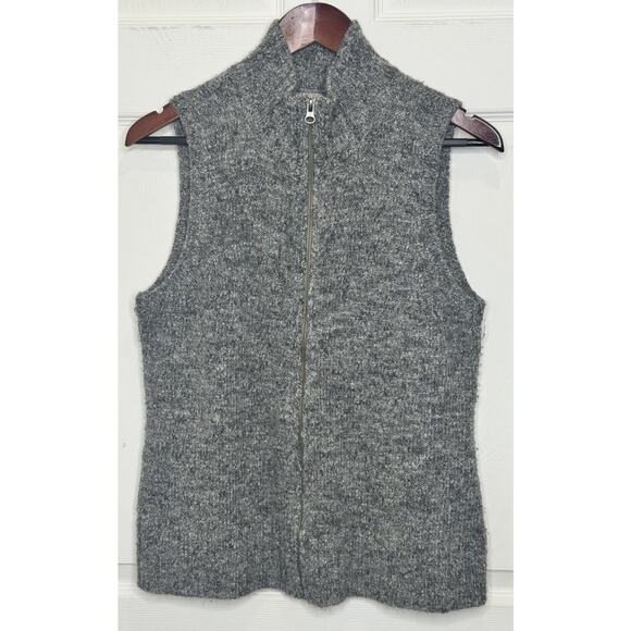 J. Jill Wool Alpaca Blend Marled Full-Zip Sweater Vest Gray Steel Blue Knit Sz M - Picture 1 of 5